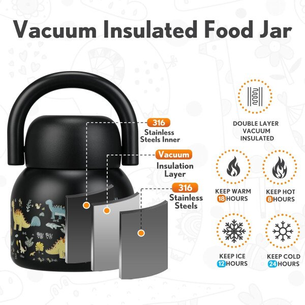 Termo de 17 onzas para comida caliente para niños, tarro de comida aislado con cuchara, recipiente térmico para almuerzo de comida caliente, caja de almuerzo de acero inoxidable de boca ancha - Imagen 3
