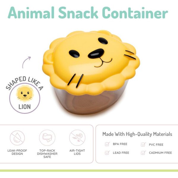 melii Recipientes de aperitivos de animales con tapas - Almacenamiento de alimentos para niños pequeños y niños - León - Imagen 2