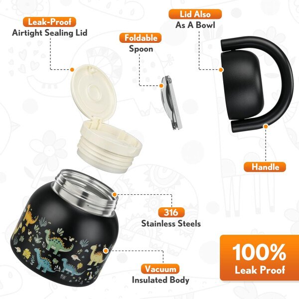 Termo de 17 onzas para comida caliente para niños, tarro de comida aislado con cuchara, recipiente térmico para almuerzo de comida caliente, caja de almuerzo de acero inoxidable de boca ancha - Imagen 2