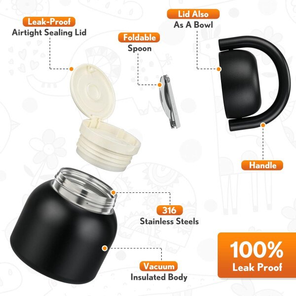 Termo de 17 onzas para comida caliente para niños, tarro de comida aislado con cuchara, recipiente térmico para almuerzo de comida caliente, caja de almuerzo de acero inoxidable de boca ancha - Imagen 8