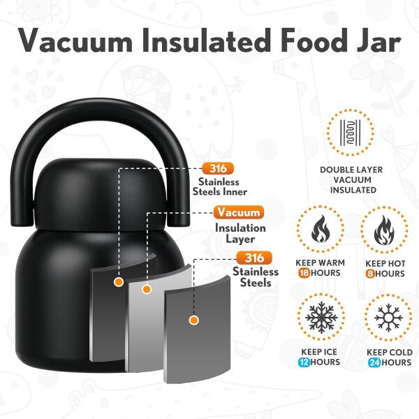Termo de 17 onzas para comida caliente para niños, tarro de comida aislado con cuchara, recipiente térmico para almuerzo de comida caliente, caja de almuerzo de acero inoxidable de boca ancha - Imagen 9