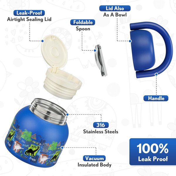 Termo de 17 onzas para comida caliente para niños, tarro de comida aislado con cuchara, recipiente térmico para almuerzo de comida caliente, caja de almuerzo de acero inoxidable de boca ancha - Imagen 13