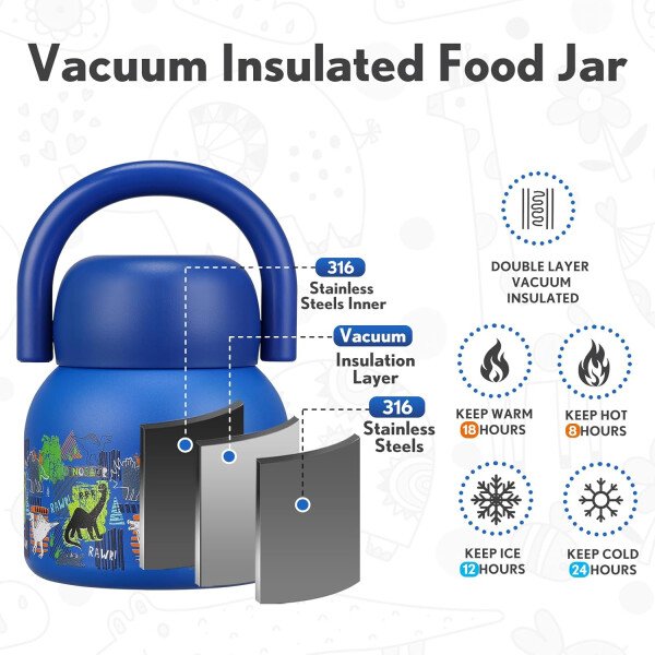Termo de 17 onzas para comida caliente para niños, tarro de comida aislado con cuchara, recipiente térmico para almuerzo de comida caliente, caja de almuerzo de acero inoxidable de boca ancha - Imagen 14
