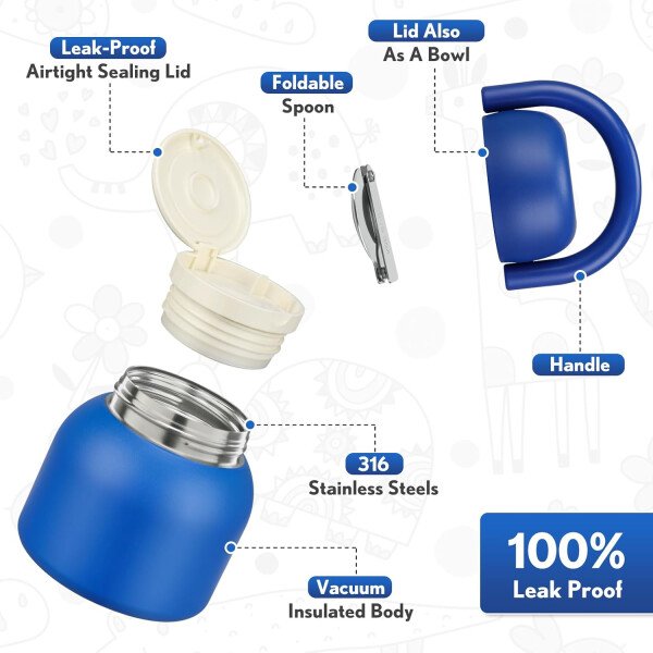 Termo de 17 onzas para comida caliente para niños, tarro de comida aislado con cuchara, recipiente térmico para almuerzo de comida caliente, caja de almuerzo de acero inoxidable de boca ancha - Imagen 19