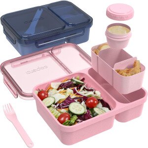 Caperci Paquete de 2 recipientes de ensalada para el almuerzo, fiambrera Bento grande de 62 onzas para adultos, contenedor de preparación de comidas de 2 compartimentos con bandeja extraíble para