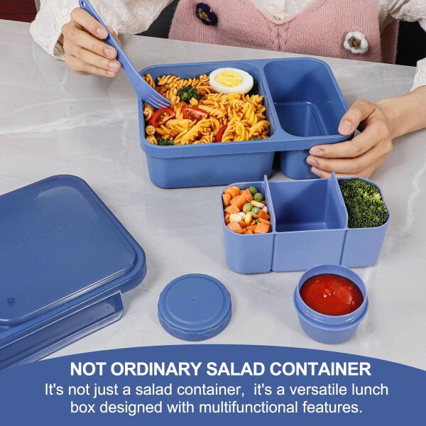 Caperci Paquete de 2 recipientes de ensalada para el almuerzo, fiambrera Bento grande de 62 onzas para adultos, contenedor de preparación de comidas de 2 compartimentos con bandeja extraíble para - Imagen 3