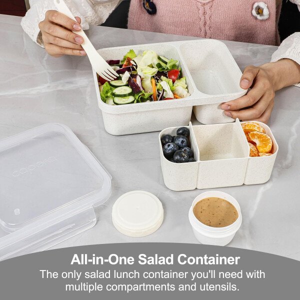 Caperci Paquete de 2 recipientes de ensalada para el almuerzo, fiambrera Bento grande de 62 onzas para adultos, contenedor de preparación de comidas de 2 compartimentos con bandeja extraíble para - Imagen 17