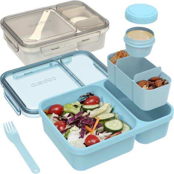 Caperci Paquete de 2 recipientes de ensalada para el almuerzo, fiambrera Bento grande de 62 onzas para adultos, contenedor de preparación de comidas de 2 compartimentos con bandeja extraíble para - Imagen 22