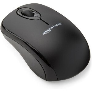 Amazon Basics Ratón óptico inalámbrico para computadora de 2,4 GHz con receptor nano USB, negro