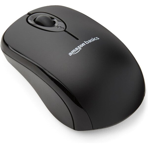 Amazon Basics Ratón óptico inalámbrico para computadora de 2,4 GHz con receptor nano USB, negro