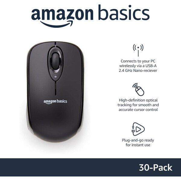Amazon Basics Ratón óptico inalámbrico para computadora de 2,4 GHz con receptor nano USB, negro - Imagen 9