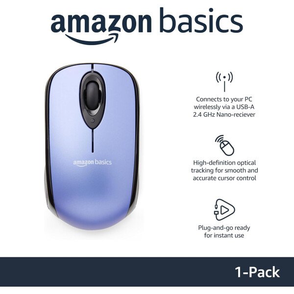 Amazon Basics Ratón óptico inalámbrico para computadora de 2,4 GHz con receptor nano USB, negro - Imagen 20
