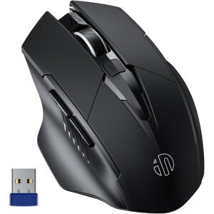 inphic mouse inalámbrico recargable, silencioso, mini mouse óptico ultrafino 1600 DPI para notebook, PC, laptop, computadora, MacBook (plateado), Plateado