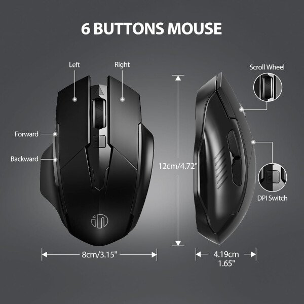 inphic mouse inalámbrico recargable, silencioso, mini mouse óptico ultrafino 1600 DPI para notebook, PC, laptop, computadora, MacBook (plateado), Plateado - Imagen 7
