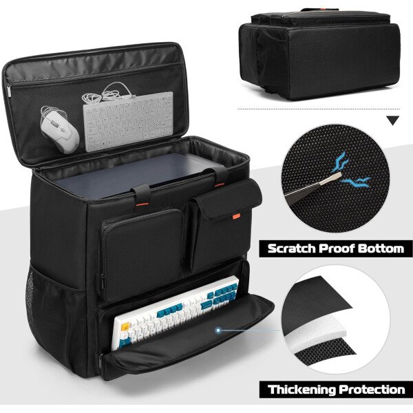 Trunab Funda de transporte de escritorio para PC con múltiples bolsillos de almacenamiento, mochila de torre para computadora, bolsa de viaje para teclado, cable, mouse y auriculares, solo bolsa - Imagen 3