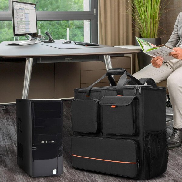 Trunab Funda de transporte de escritorio para PC con múltiples bolsillos de almacenamiento, mochila de torre para computadora, bolsa de viaje para teclado, cable, mouse y auriculares, solo bolsa - Imagen 7