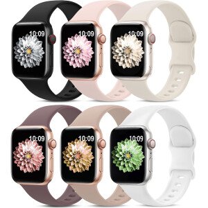 Paquete de 6 correas deportivas compatibles con Apple Watch Band de 1.496 pulgadas, 1.575 pulgadas, 1.614 pulgadas, 1.654 pulgadas, 1.732 pulgadas, 1.772 pulgadas, 1.772 pulgadas, correa impermeable