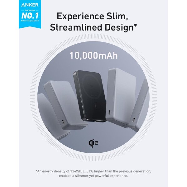 Anker MagGo - Batería externa, batería magnética ultradelgada de 10,000 mAh, certificado Qi2, portátil, cargador compatible ultrarápido MagSafe de 15 W, diseño ergonómico, solo para iPhone 15/14/13/12 - Imagen 2