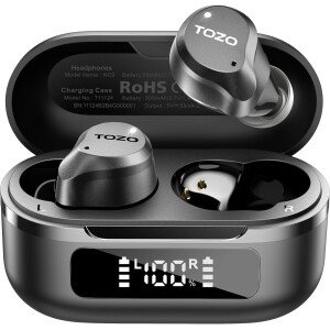 TOZO Auriculares inalámbricos híbridos con cancelación activa de ruido, 6 micrófonos ENC Clear Call, IPX8 impermeable, auriculares intrauditivos Bluetooth 5.3, auriculares estéreo con graves 59 horas