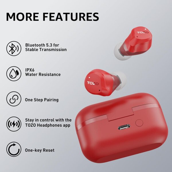 TOZO Auriculares inalámbricos híbridos con cancelación activa de ruido, 6 micrófonos ENC Clear Call, IPX8 impermeable, auriculares intrauditivos Bluetooth 5.3, auriculares estéreo con graves 59 horas - Image 17