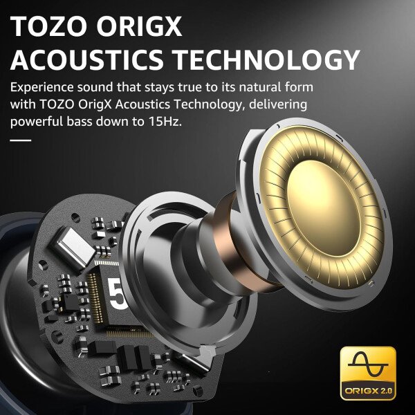 TOZO Auriculares inalámbricos híbridos con cancelación activa de ruido, 6 micrófonos ENC Clear Call, IPX8 impermeable, auriculares intrauditivos Bluetooth 5.3, auriculares estéreo con graves 59 horas - Image 28