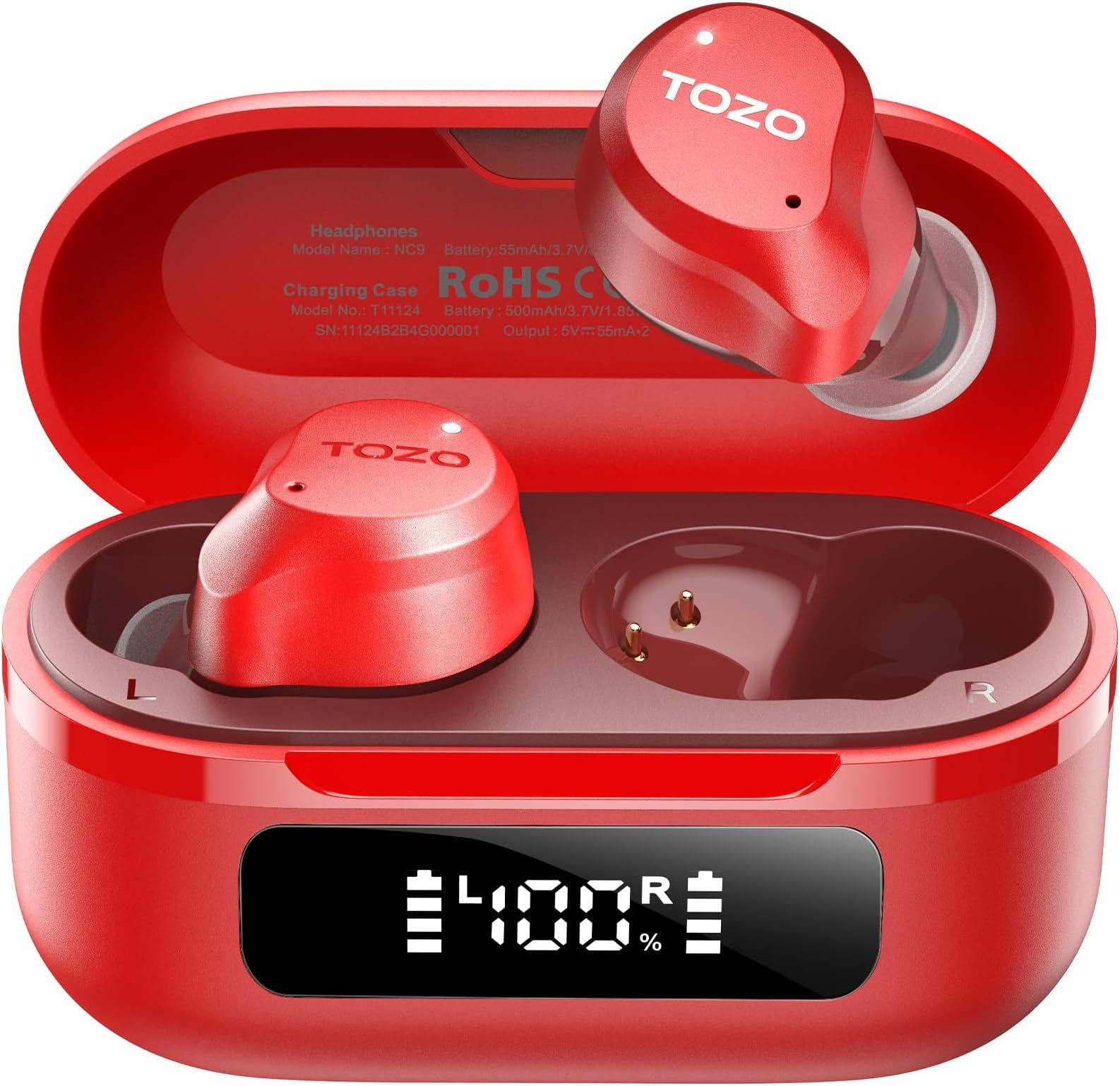TOZO Auriculares inalámbricos híbridos con cancelación activa de ruido, 6 micrófonos ENC Clear Call, IPX8 impermeable, auriculares intrauditivos Bluetooth 5.3, auriculares estéreo con graves 59 horas