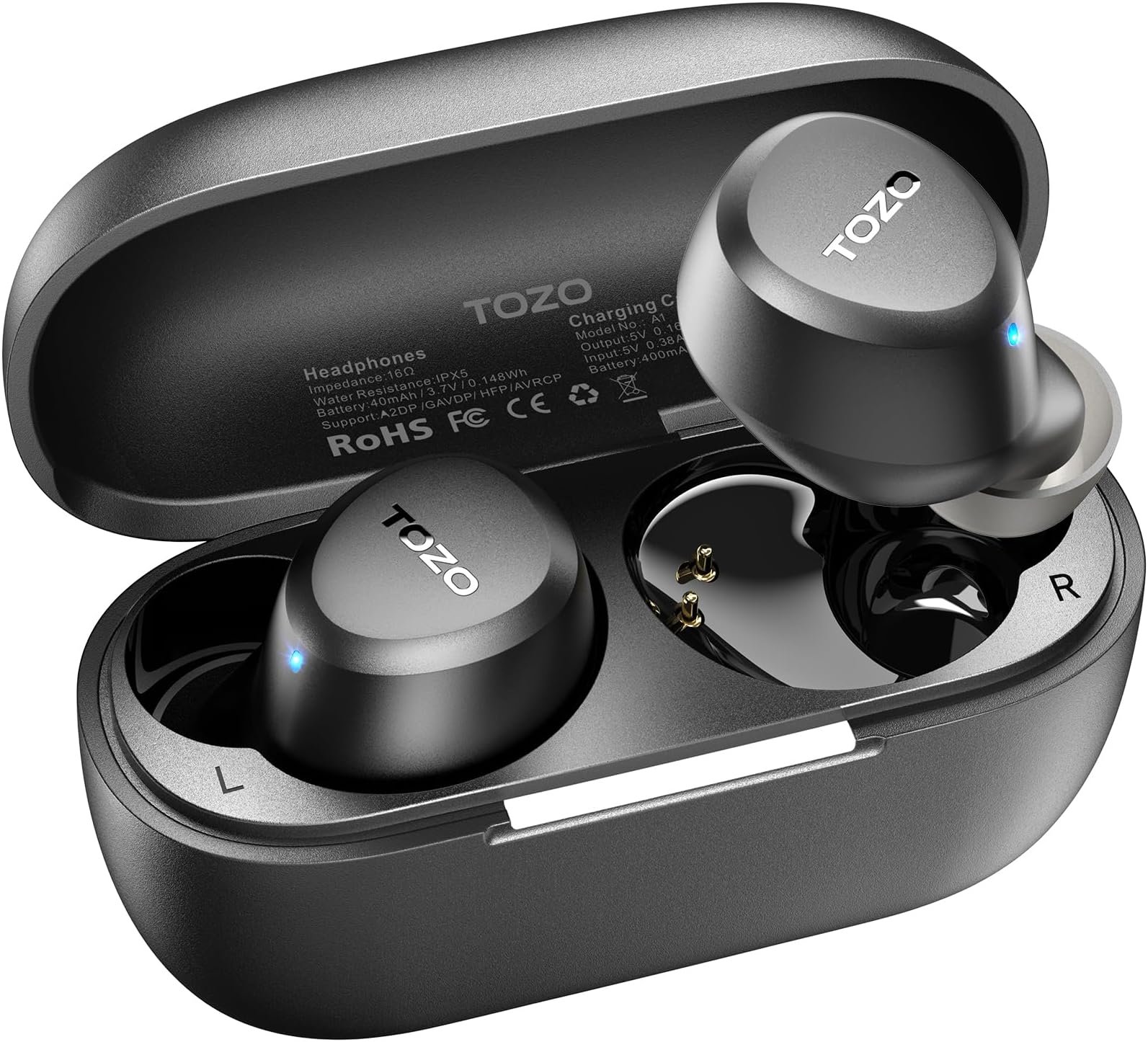 TOZO Mini auriculares inalámbricos A1 Bluetooth de 5.3 pulgadas, auriculares ligeros con micrófono integrado, IPX5 impermeable, auriculares de conexión de sonido premium inmersivos con estuche de