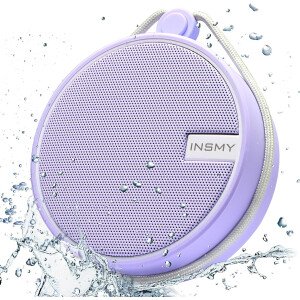 Altavoz portátil INSMY IPX7 resistente al agua con Bluetooth, inalámbrico, para exteriores y la ducha, con sonido de alta definición, tarjeta TF de soporte, ventosa, 12 horas de reproducción. Ideal para pasear en kayak, practicar canotaje o senderismo. Púrpura