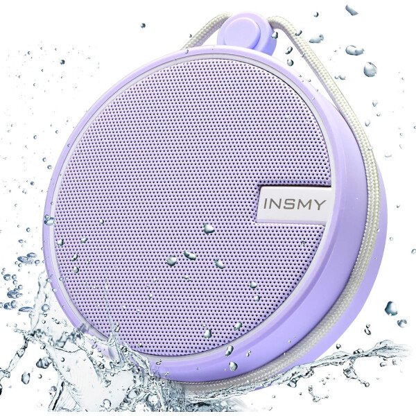 Altavoz portátil INSMY IPX7 resistente al agua con Bluetooth, inalámbrico, para exteriores y la ducha, con sonido de alta definición, tarjeta TF de soporte, ventosa, 12 horas de reproducción. Ideal para pasear en kayak, practicar canotaje o senderismo. Púrpura