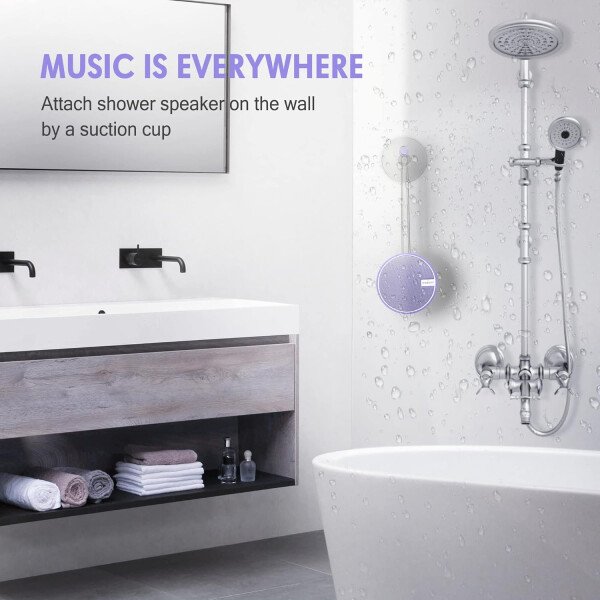 Altavoz portátil INSMY IPX7 resistente al agua con Bluetooth, inalámbrico, para exteriores y la ducha, con sonido de alta definición, tarjeta TF de soporte, ventosa, 12 horas de reproducción. Ideal para pasear en kayak, practicar canotaje o senderismo. Púrpura - Image 5