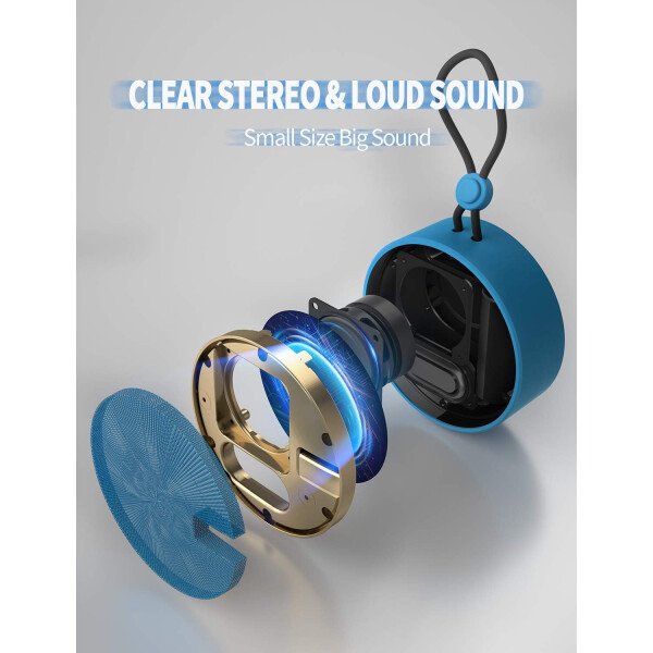 Altavoz portátil INSMY IPX7 resistente al agua con Bluetooth, inalámbrico, para exteriores y la ducha, con sonido de alta definición, tarjeta TF de soporte, ventosa, 12 horas de reproducción. Ideal para pasear en kayak, practicar canotaje o senderismo. Púrpura - Image 13
