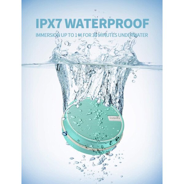 Altavoz portátil INSMY IPX7 resistente al agua con Bluetooth, inalámbrico, para exteriores y la ducha, con sonido de alta definición, tarjeta TF de soporte, ventosa, 12 horas de reproducción. Ideal para pasear en kayak, practicar canotaje o senderismo. Púrpura - Image 33