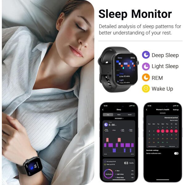 TOZO AMOLED S6 - Reloj inteligente de 1.85 pulgadas, pantalla ultra clara, caras dinámicas, llamadas Bluetooth, más de 100 modos deportivos, rastreador de actividad física con monitor de sueño, - Imagen 5