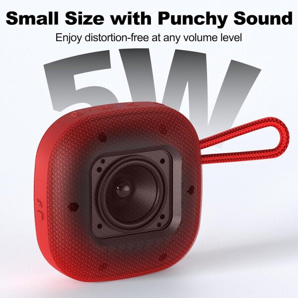 Bobtot Altavoces Bluetooth portátiles inalámbricos, IPX7 impermeable con 16 horas de reproducción, sonido estéreo fuerte, TWS, micrófono integrado, tamaño mini con cordón para llevar, rojo - Imagen 2