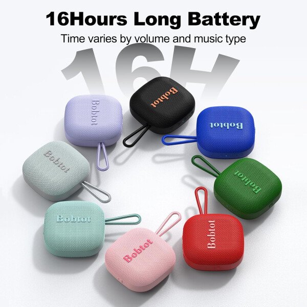 Bobtot Altavoces Bluetooth portátiles inalámbricos, IPX7 impermeable con 16 horas de reproducción, sonido estéreo fuerte, TWS, micrófono integrado, tamaño mini con cordón para llevar, rojo - Imagen 3
