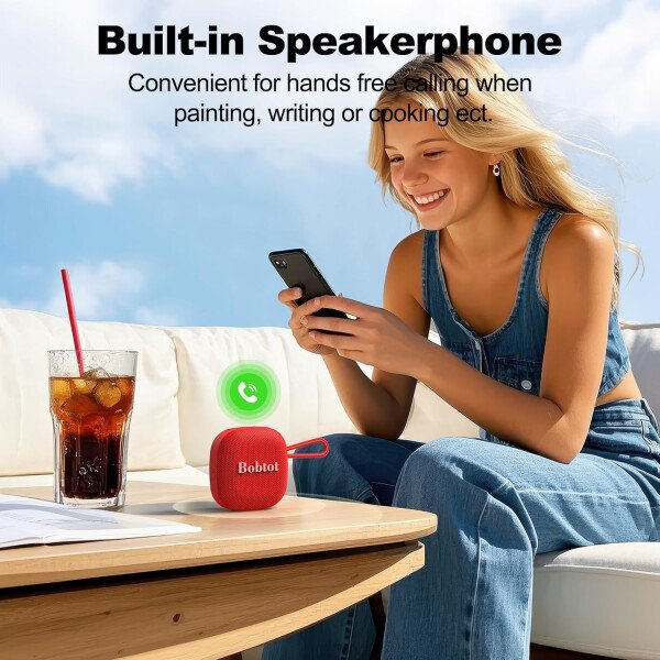 Bobtot Altavoces Bluetooth portátiles inalámbricos, IPX7 impermeable con 16 horas de reproducción, sonido estéreo fuerte, TWS, micrófono integrado, tamaño mini con cordón para llevar, rojo - Imagen 5