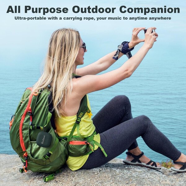 Bobtot Altavoces Bluetooth portátiles inalámbricos, IPX7 impermeable con 16 horas de reproducción, sonido estéreo fuerte, TWS, micrófono integrado, tamaño mini con cordón para llevar, rojo - Imagen 11
