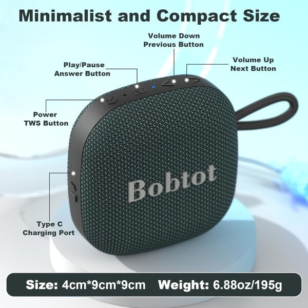 Bobtot Altavoces Bluetooth portátiles inalámbricos, IPX7 impermeable con 16 horas de reproducción, sonido estéreo fuerte, TWS, micrófono integrado, tamaño mini con cordón para llevar, rojo - Imagen 13