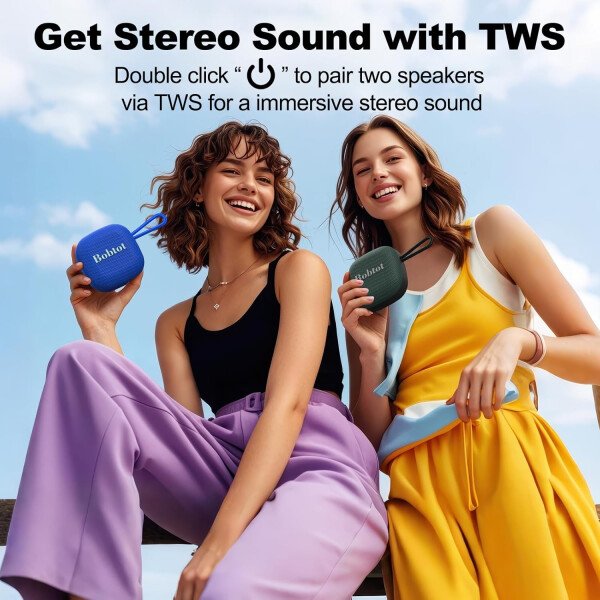Bobtot Altavoces Bluetooth portátiles inalámbricos, IPX7 impermeable con 16 horas de reproducción, sonido estéreo fuerte, TWS, micrófono integrado, tamaño mini con cordón para llevar, rojo - Imagen 23