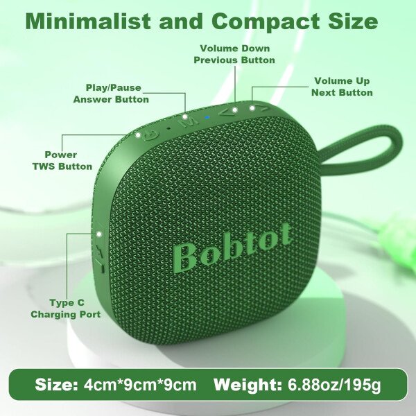 Bobtot Altavoces Bluetooth portátiles inalámbricos, IPX7 impermeable con 16 horas de reproducción, sonido estéreo fuerte, TWS, micrófono integrado, tamaño mini con cordón para llevar, rojo - Imagen 30