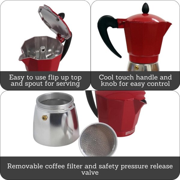 IMUSA USA B120-42V - Cafetera de aluminio para estufa de café expreso, 3 tazas, color plateado - Image 49