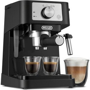 De'Longhi Stilosa - Máquina manual de café expreso, cafetera compacta, presión de bomba de 15 bares, espumador de leche manual para café expreso individual y doble, café con leche y capuchinos