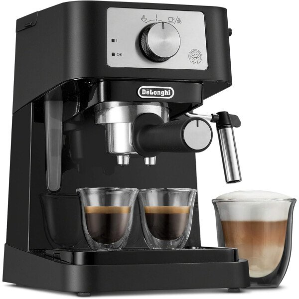 De'Longhi Stilosa - Máquina manual de café expreso, cafetera compacta, presión de bomba de 15 bares, espumador de leche manual para café expreso individual y doble, café con leche y capuchinos