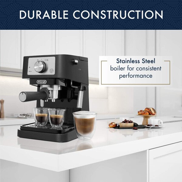 De'Longhi Stilosa - Máquina manual de café expreso, cafetera compacta, presión de bomba de 15 bares, espumador de leche manual para café expreso individual y doble, café con leche y capuchinos - Imagen 4