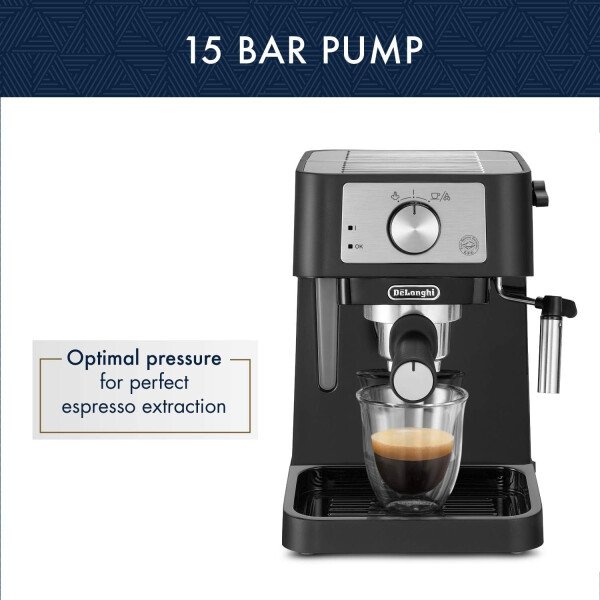 De'Longhi Stilosa - Máquina manual de café expreso, cafetera compacta, presión de bomba de 15 bares, espumador de leche manual para café expreso individual y doble, café con leche y capuchinos - Imagen 5