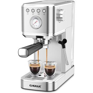 CHULUX Máquina de café espresso delgado con espumador de leche, varita de vapor de bomba profesional de 20 bares, máquina de café espresso semiautomática para el hogar, cafetera de capuchino y latte,