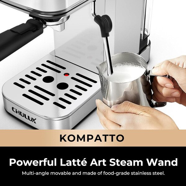 CHULUX Máquina de café espresso delgado con espumador de leche, varita de vapor de bomba profesional de 20 bares, máquina de café espresso semiautomática para el hogar, cafetera de capuchino y latte, - Imagen 4