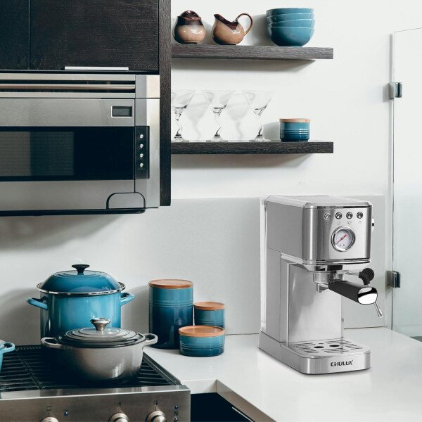 CHULUX Máquina de café espresso delgado con espumador de leche, varita de vapor de bomba profesional de 20 bares, máquina de café espresso semiautomática para el hogar, cafetera de capuchino y latte, - Imagen 6