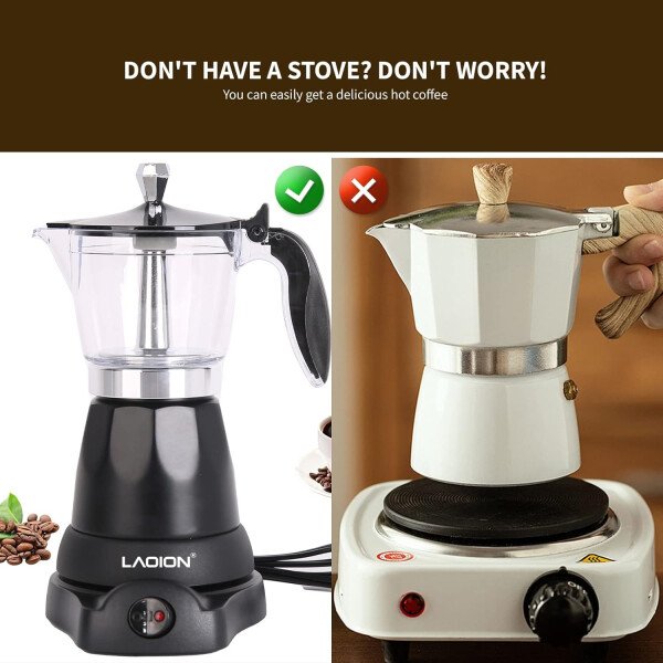 Cafetera cubana, cafetera eléctrica para café expreso de 6 o 3 tazas, cafeteras eléctricas modernas, olla eléctrica con base desmontable y protección contra sobrecalentamiento, regalo de café - Imagen 3