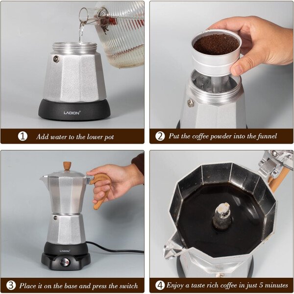 Cafetera cubana, cafetera eléctrica para café expreso de 6 o 3 tazas, cafeteras eléctricas modernas, olla eléctrica con base desmontable y protección contra sobrecalentamiento, regalo de café - Imagen 23